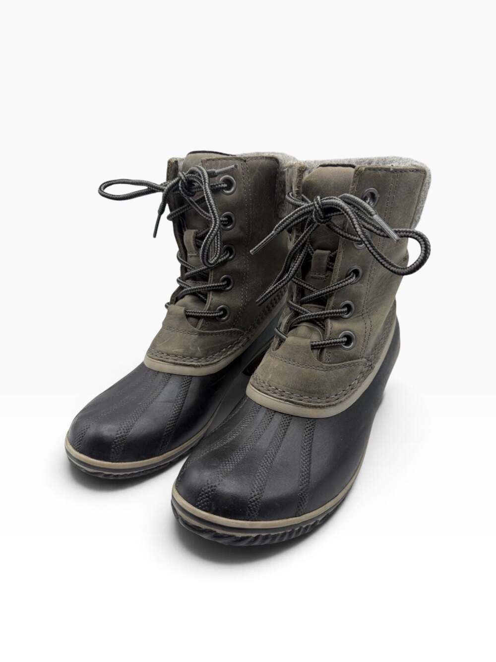 Sorel Slimpack Lace II Women’s 8 Waterproof Leather Duck Boots Gray Black